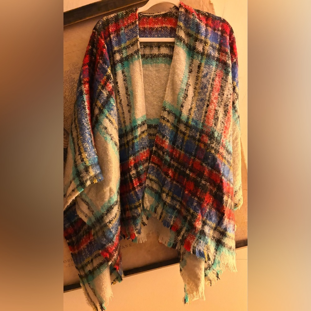 * New Talbots Plaid Shawl Poncho Wrap *
